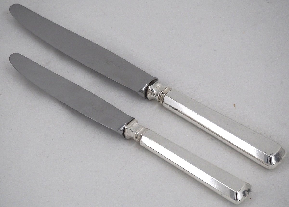 Art Deco Cutlery Set, 24 Pieces: 12 Dinner Knives + 12 Dessert And Cheese Knives.-photo-3