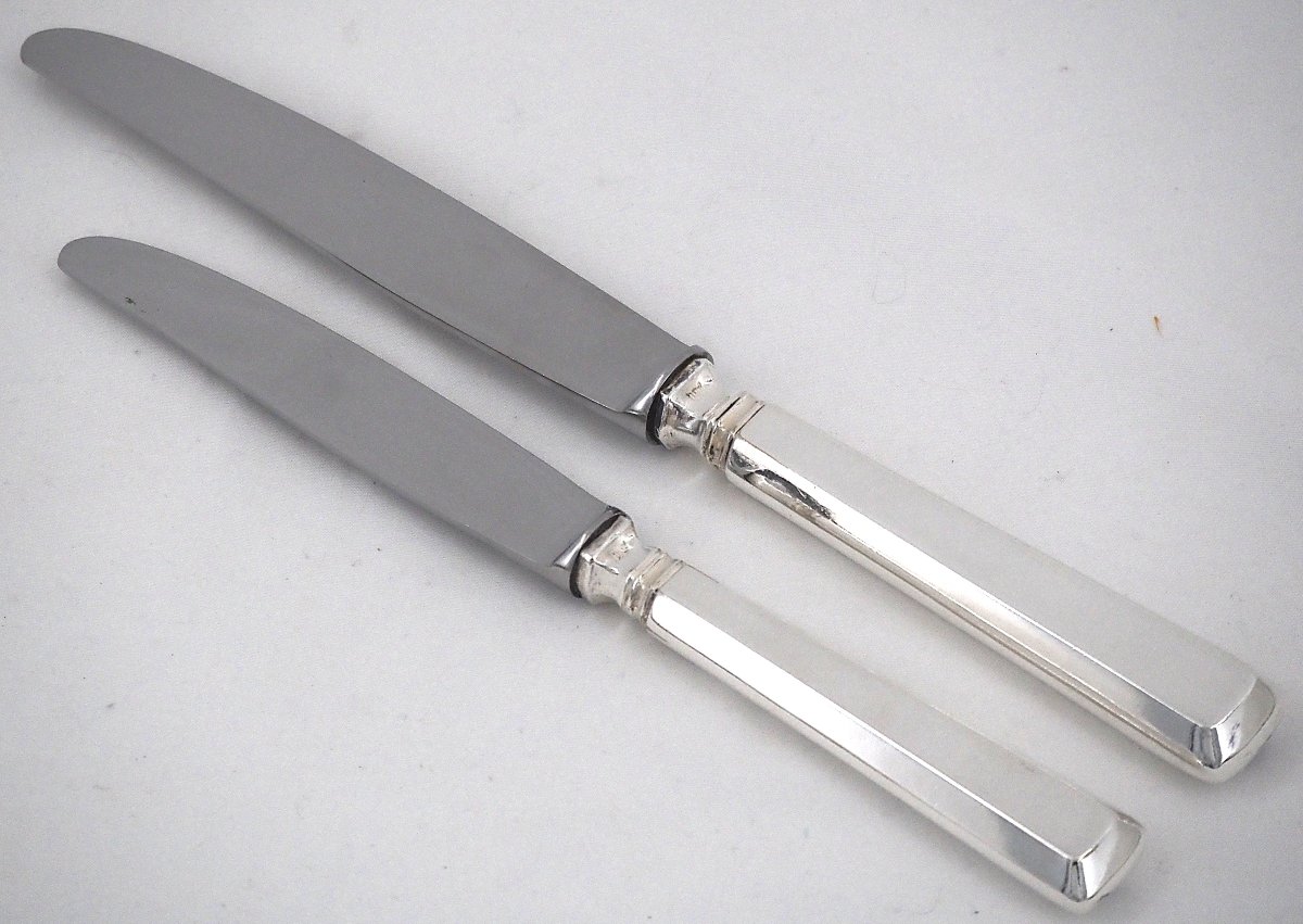 Art Deco Cutlery Set, 24 Pieces: 12 Dinner Knives + 12 Dessert And Cheese Knives.-photo-2