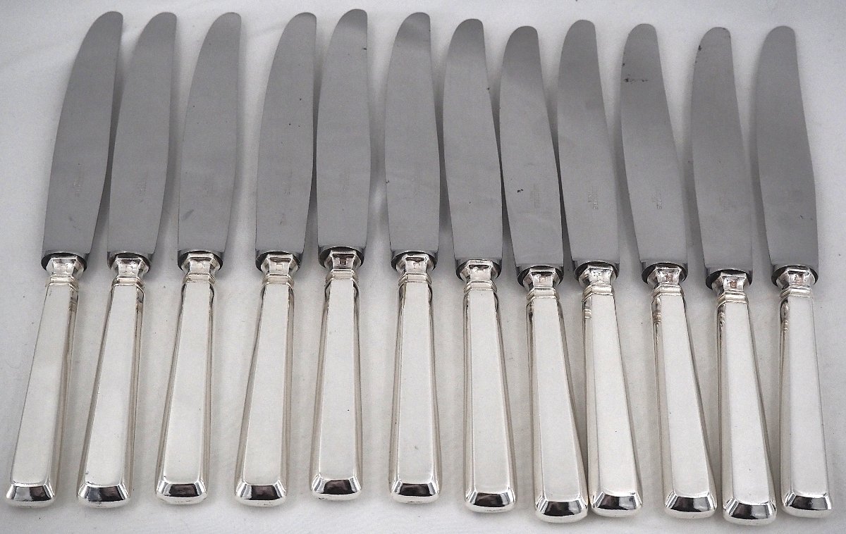 Art Deco Cutlery Set, 24 Pieces: 12 Dinner Knives + 12 Dessert And Cheese Knives.-photo-3