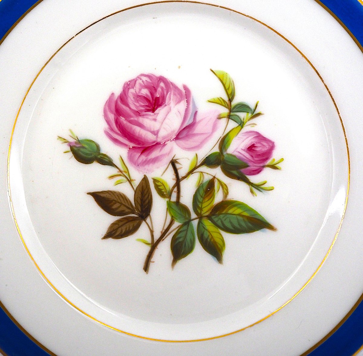 19th-century Paris Porcelain: 24 Plates + 4 Decorated Plates + 1 Flower Vase, Each With A Different Design-photo-1