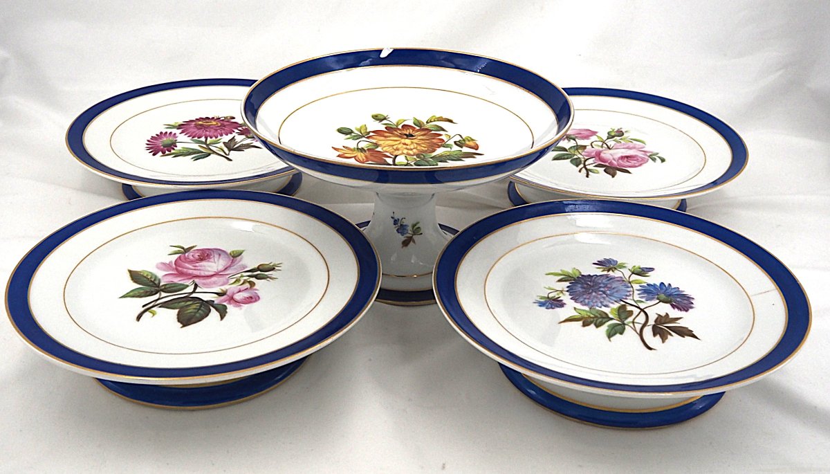 19th-century Paris Porcelain: 24 Plates + 4 Decorated Plates + 1 Flower Vase, Each With A Different Design-photo-3