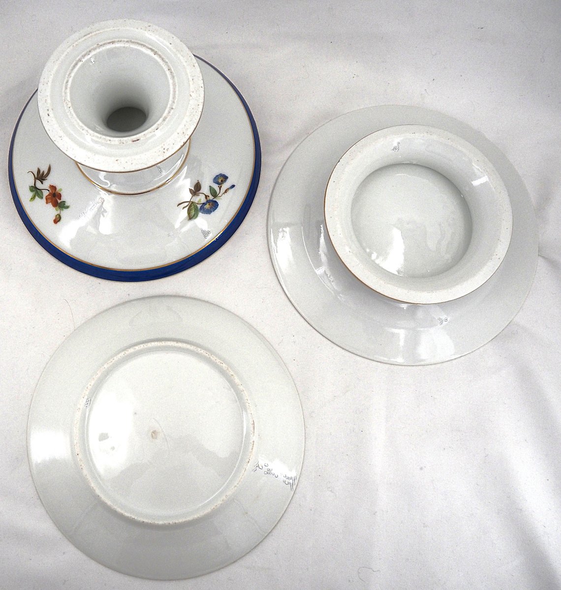 19th-century Paris Porcelain: 24 Plates + 4 Decorated Plates + 1 Flower Vase, Each With A Different Design-photo-6