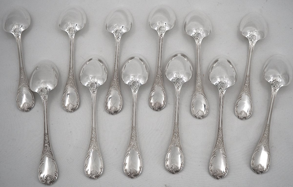 Christofle Marly Model, 12 Dessert Spoons, Silver-plated, 17 Cm.-photo-2