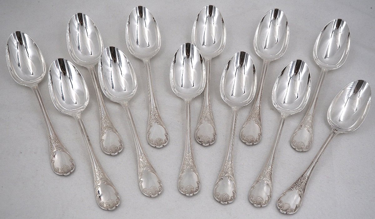 Christofle Marly Model, 12 Dessert Spoons, Silver-plated, 17 Cm.