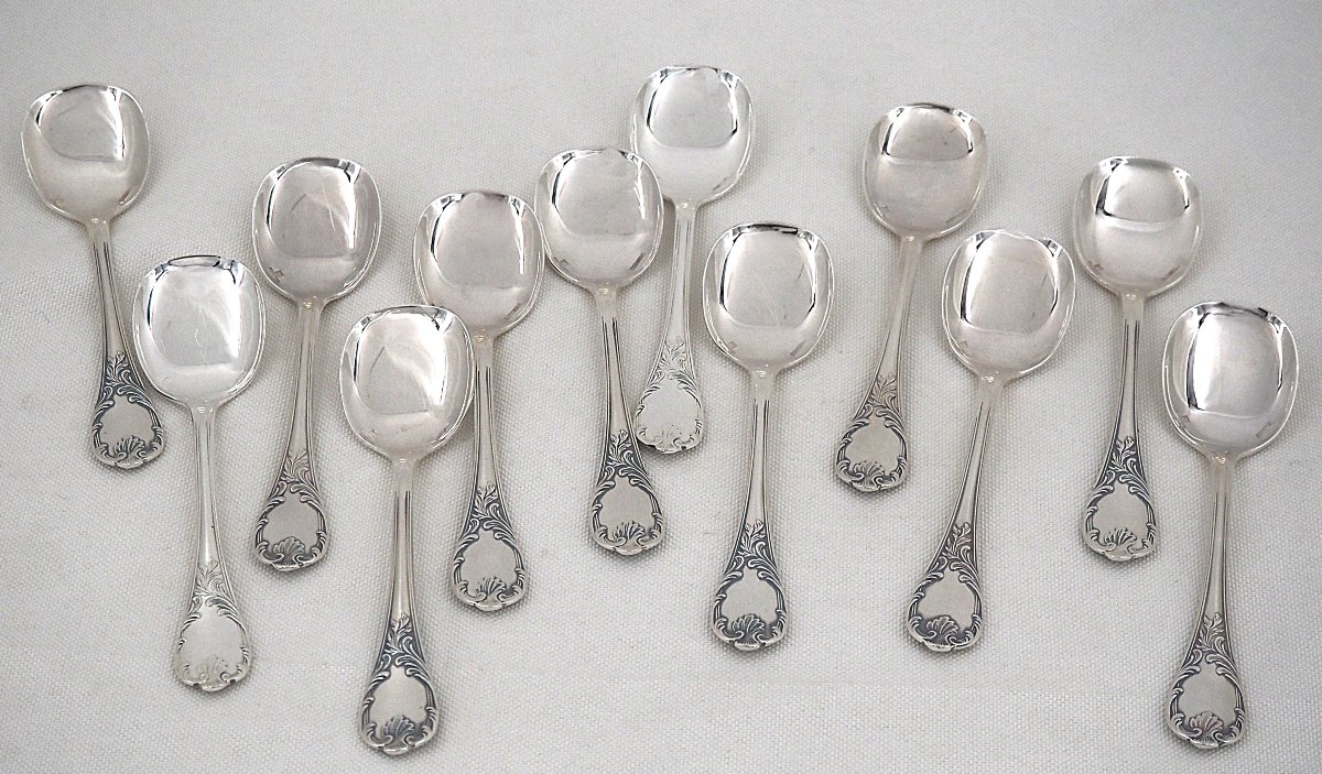 Christofle modèle Marly, 12 cuillères, pelles à glace, métal argenté, 12,8 cm, excellent état.-photo-2