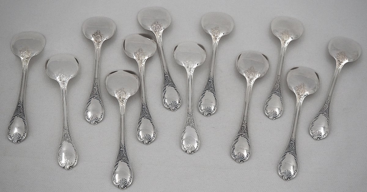 Christofle modèle Marly, 12 cuillères, pelles à glace, métal argenté, 12,8 cm, excellent état.-photo-4