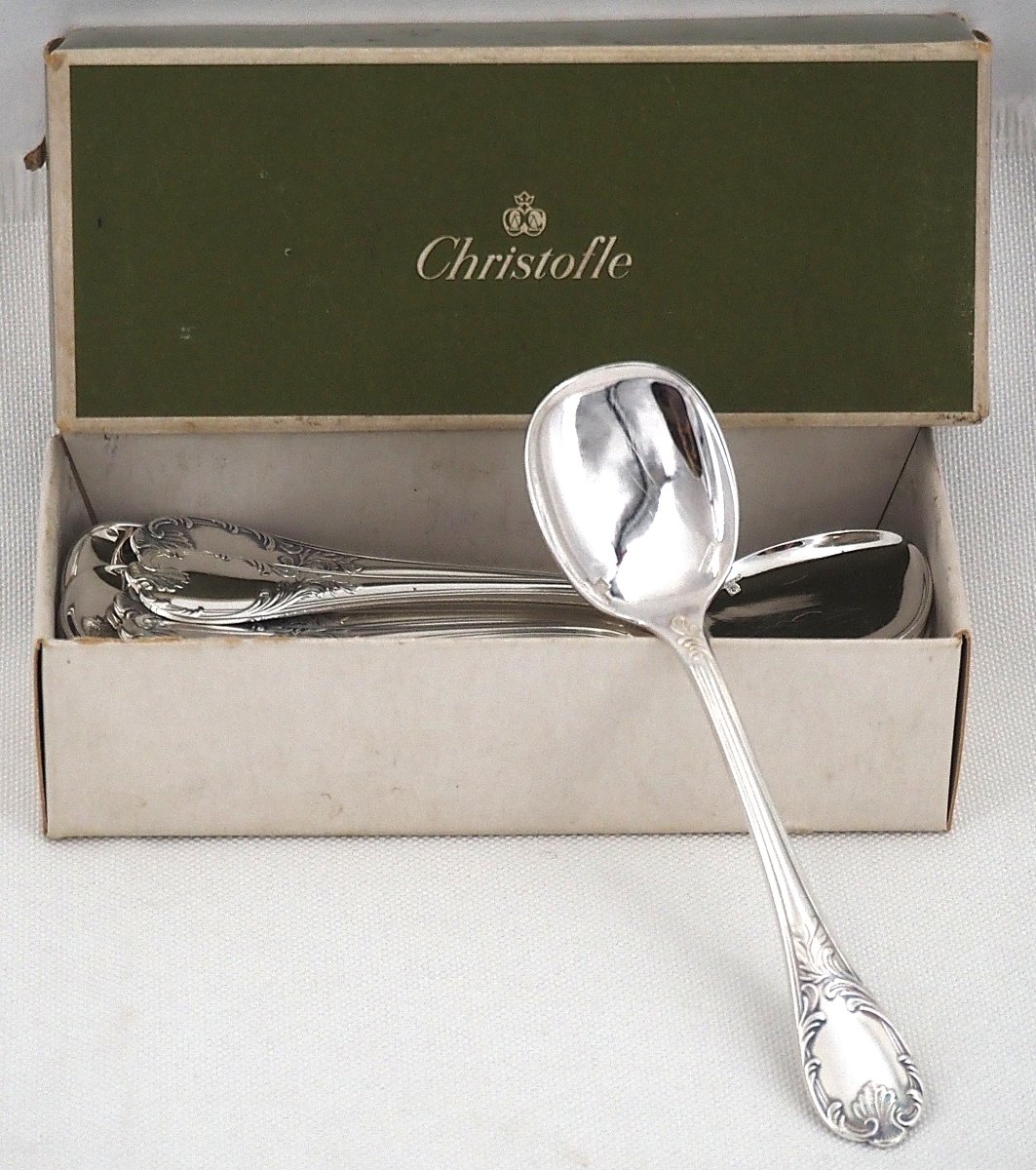 Christofle modèle Marly, 12 cuillères, pelles à glace, métal argenté, 12,8 cm, excellent état.