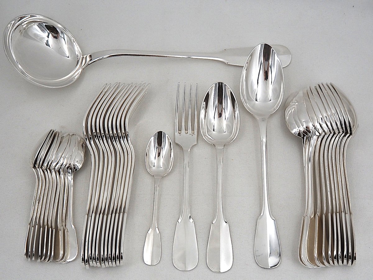 Ercuis Uniplat "valois" Model, 38-piece Silver-plated Cutlery Set, In Excellent Condition.-photo-2