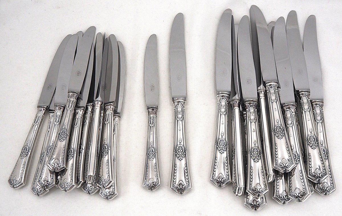 Sfam "sans Gêne" Model, Empire, 24 Knives: 12 Table Knives + 12 Dessert And Cheese Knives.-photo-2