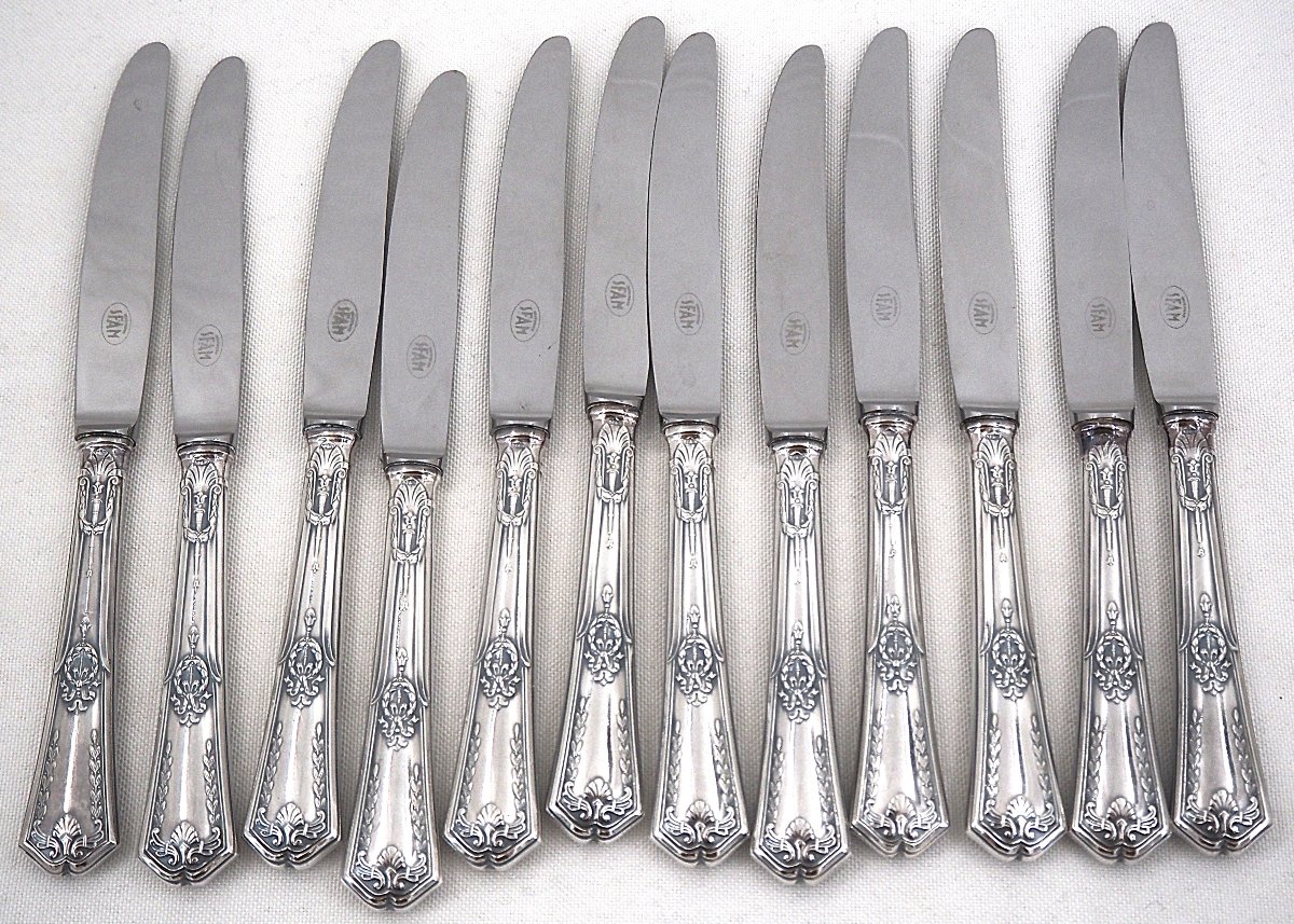 Sfam "sans Gêne" Model, Empire, 24 Knives: 12 Table Knives + 12 Dessert And Cheese Knives.-photo-3
