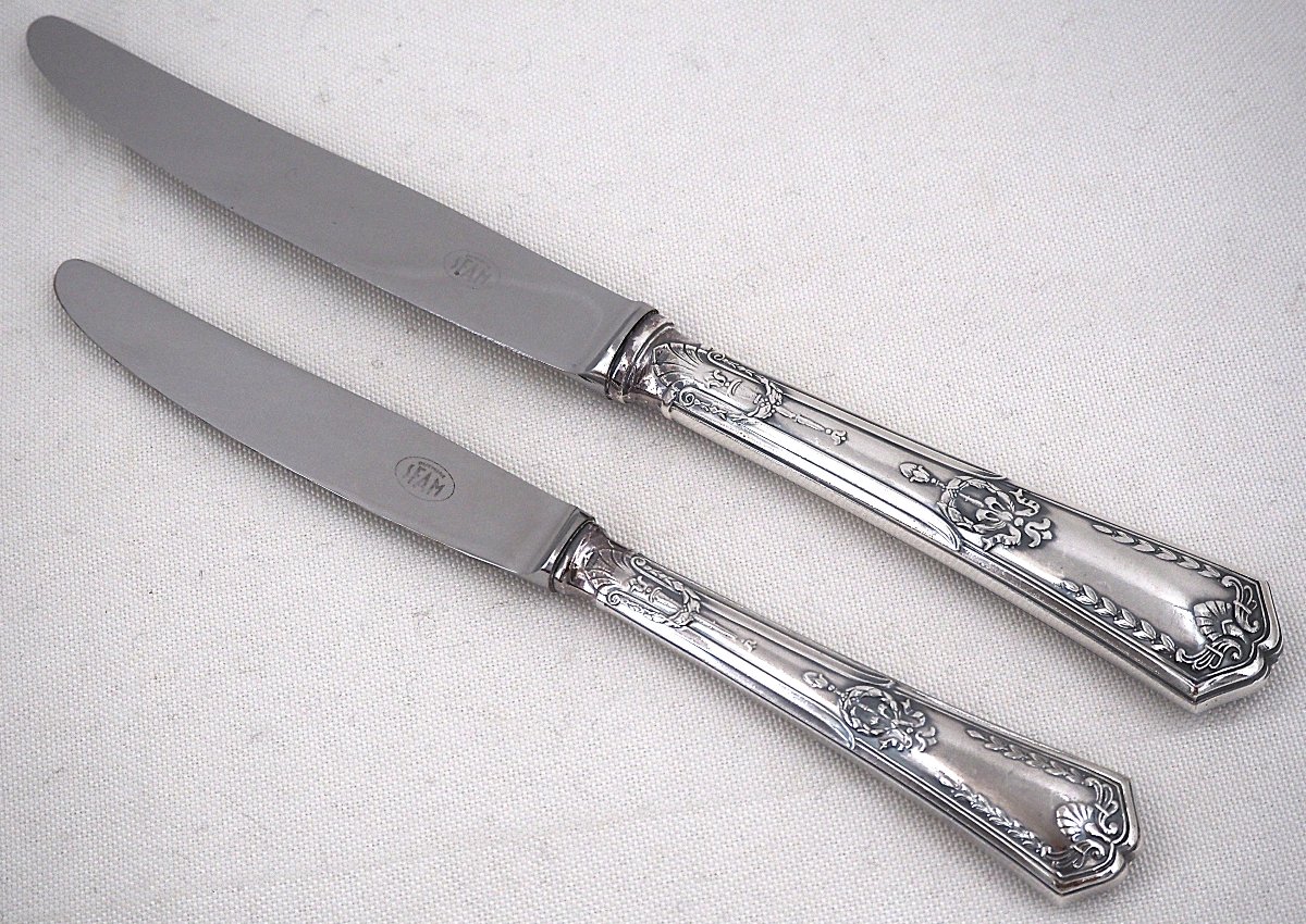 Sfam "sans Gêne" Model, Empire, 24 Knives: 12 Table Knives + 12 Dessert And Cheese Knives.-photo-4