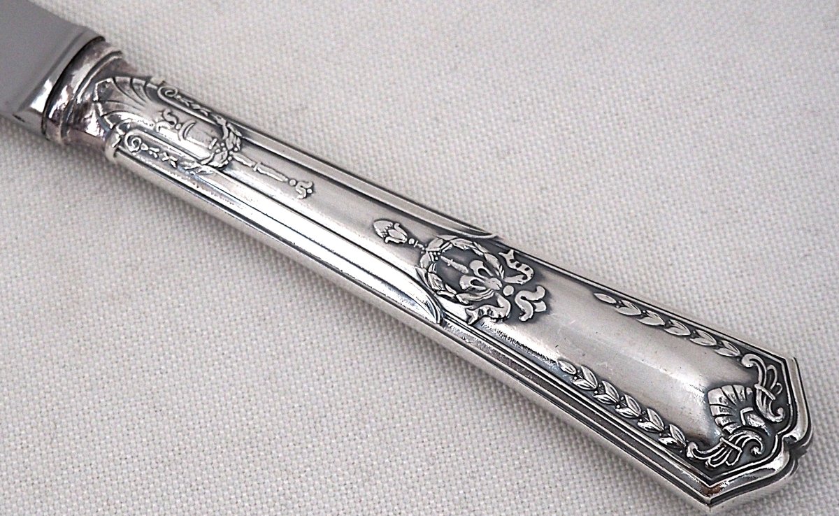 Sfam "sans Gêne" Model, Empire, 24 Knives: 12 Table Knives + 12 Dessert And Cheese Knives.-photo-1