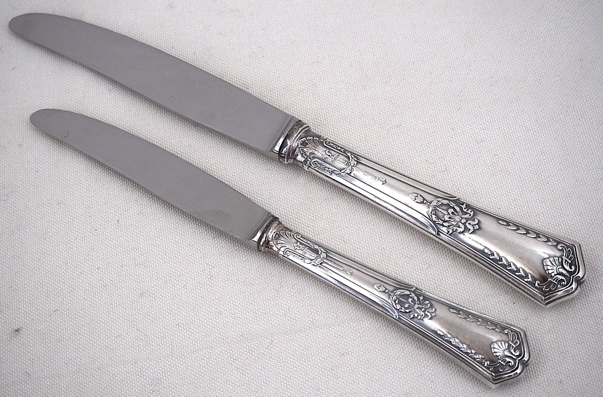 Sfam "sans Gêne" Model, Empire, 24 Knives: 12 Table Knives + 12 Dessert And Cheese Knives.-photo-2