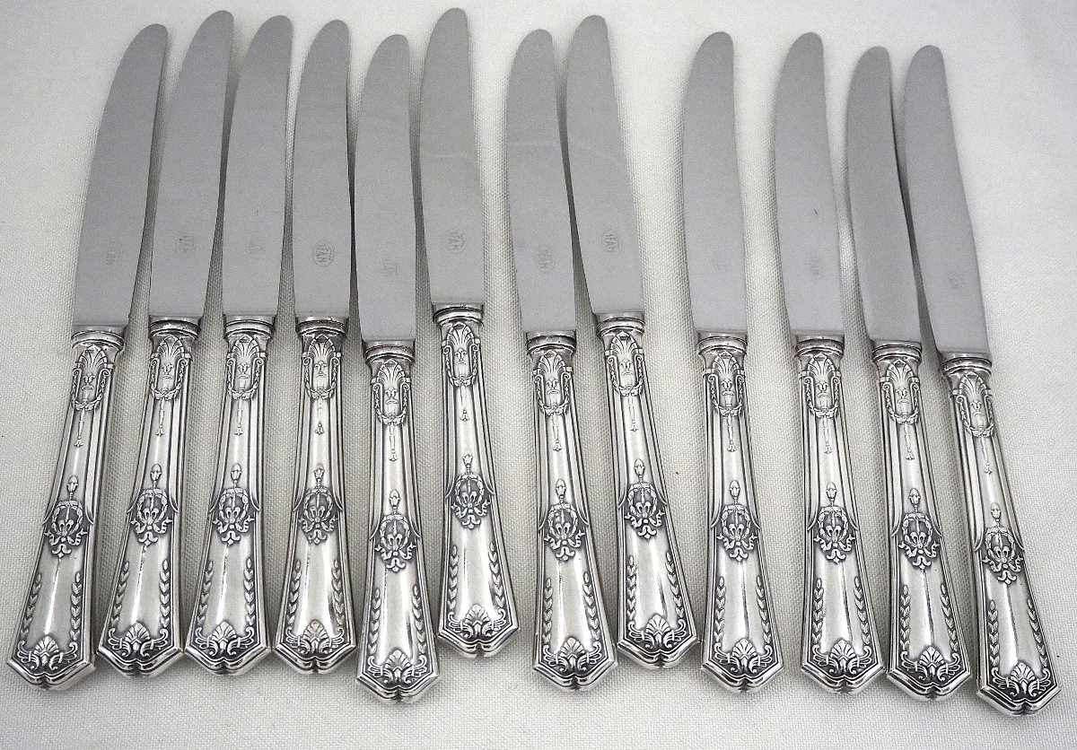 Sfam "sans Gêne" Model, Empire, 24 Knives: 12 Table Knives + 12 Dessert And Cheese Knives.-photo-4