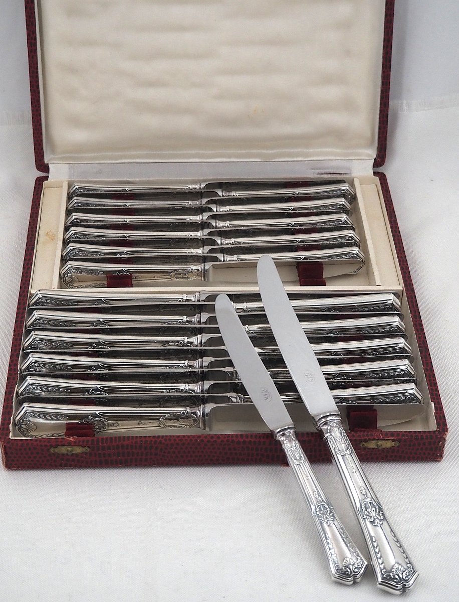 Sfam "sans Gêne" Model, Empire, 24 Knives: 12 Table Knives + 12 Dessert And Cheese Knives.