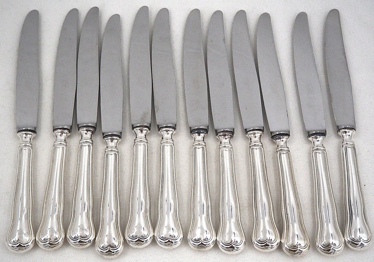 Ato 24-piece Knife Set, "filet Violon" Model: 12 Table Knives + 12 Cheese And Dessert Knives, In Excellent Condition-photo-3