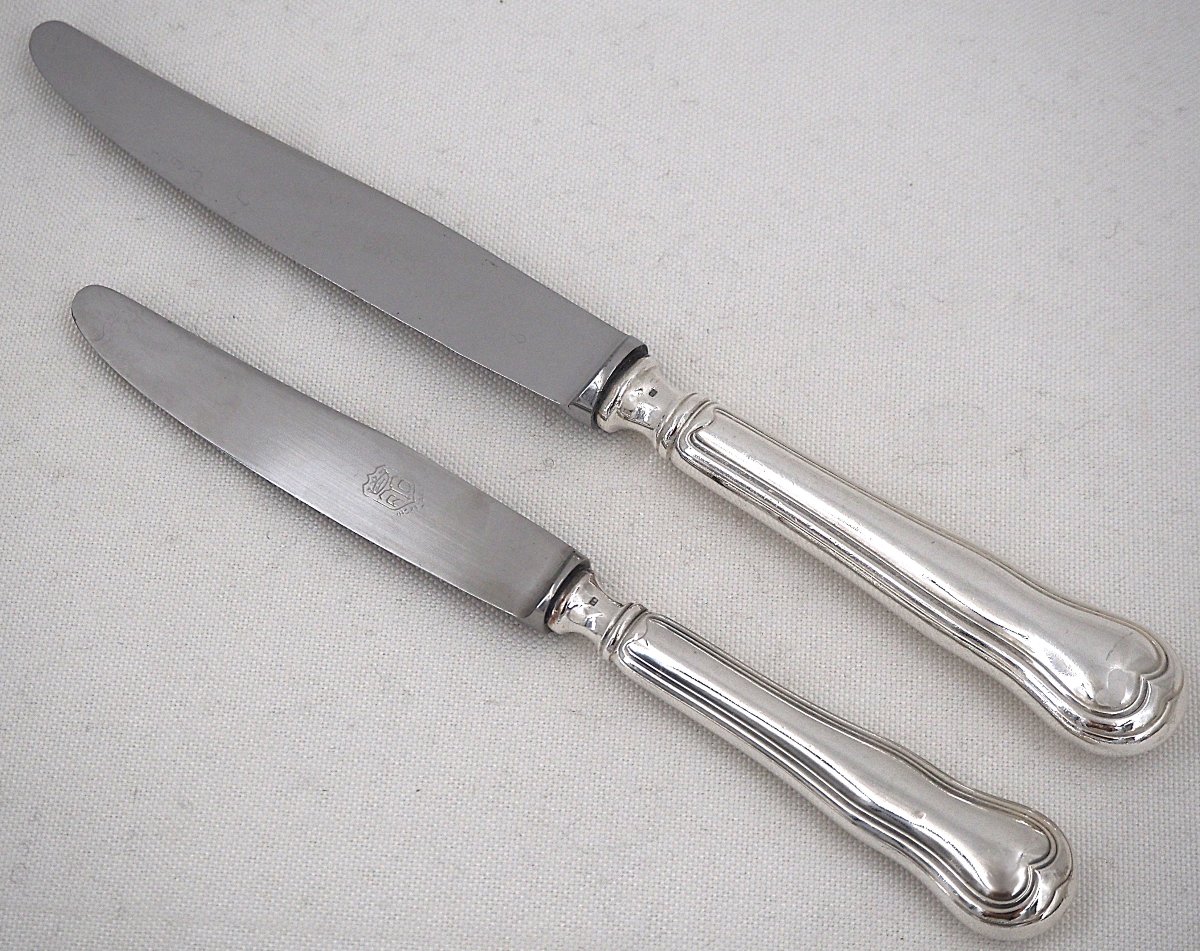 Ato 24-piece Knife Set, "filet Violon" Model: 12 Table Knives + 12 Cheese And Dessert Knives, In Excellent Condition-photo-4