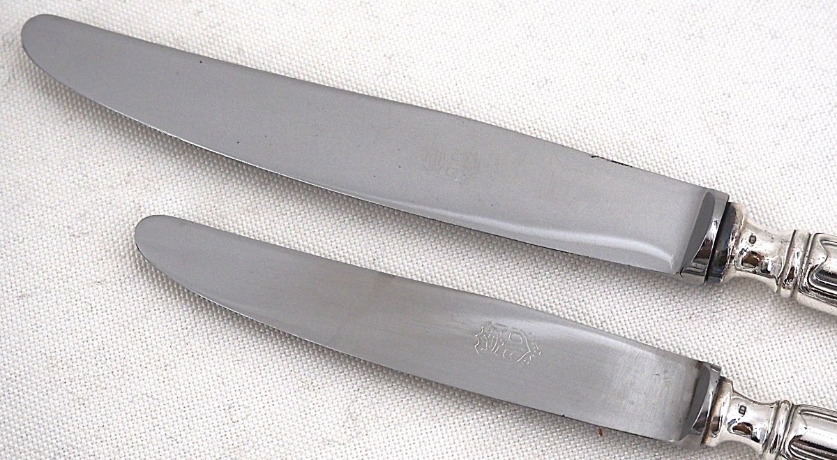 Ato 24-piece Knife Set, "filet Violon" Model: 12 Table Knives + 12 Cheese And Dessert Knives, In Excellent Condition-photo-1