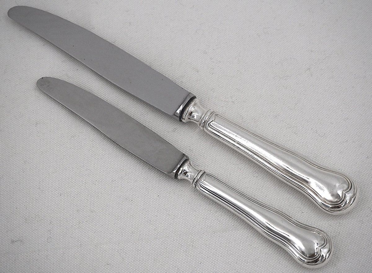 Ato 24-piece Knife Set, "filet Violon" Model: 12 Table Knives + 12 Cheese And Dessert Knives, In Excellent Condition-photo-3