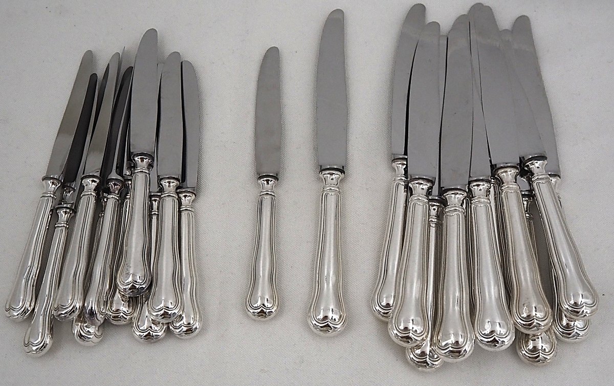 Ato 24-piece Knife Set, "filet Violon" Model: 12 Table Knives + 12 Cheese And Dessert Knives, In Excellent Condition