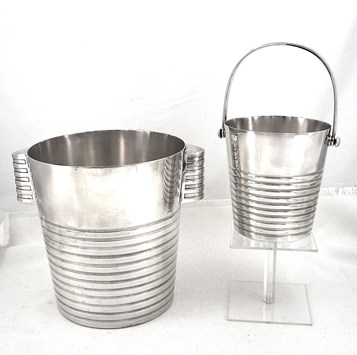 Champagne Bucket + Ice Bucket, Luc Lanel For Christofle, “ondulation” Model.