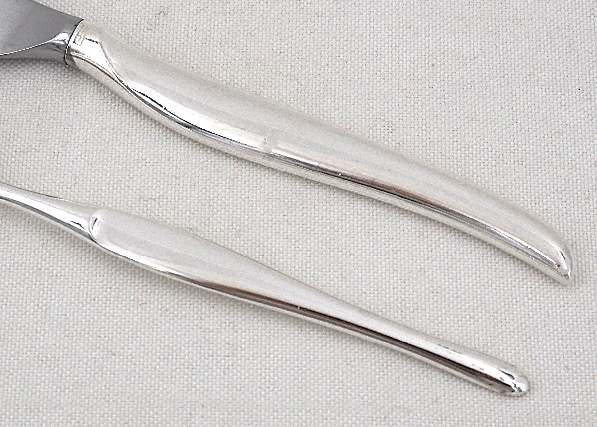 Christofle modèle Duo, ménagère set 49 pièces, couteaux, Design Tapio Wirkkala, métal argenté.-photo-4