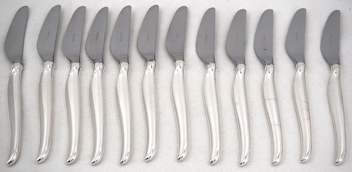 Christofle modèle Duo, ménagère set 49 pièces, couteaux, Design Tapio Wirkkala, métal argenté.-photo-1