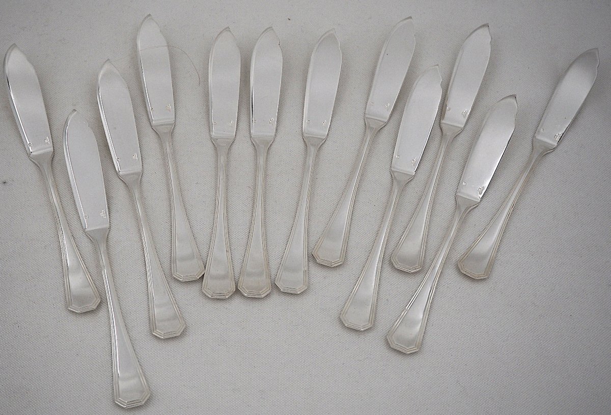 Christofle "américa" Model, Art Deco, 12-piece Fish Cutlery Set, 24 Pieces In Silver-plated Metal.-photo-1