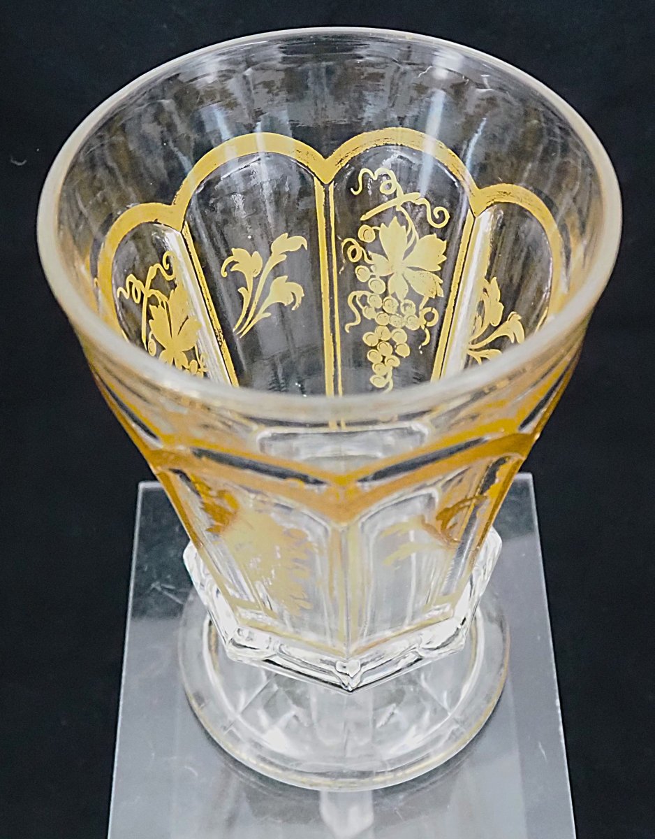 Baccarat, verre, vase à violettes, cristal doré, moulé, Charles X, Louis Philippe, signé.-photo-2