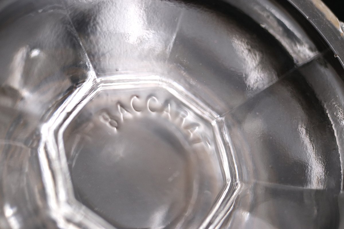 Baccarat, verre, vase à violettes, cristal doré, moulé, Charles X, Louis Philippe, signé.-photo-5