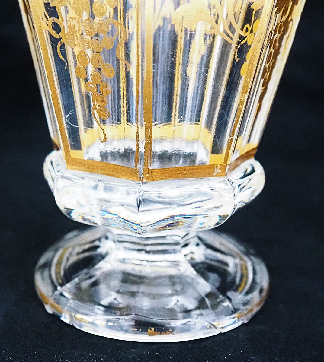 Baccarat, verre, vase à violettes, cristal doré, moulé, Charles X, Louis Philippe, signé.-photo-6