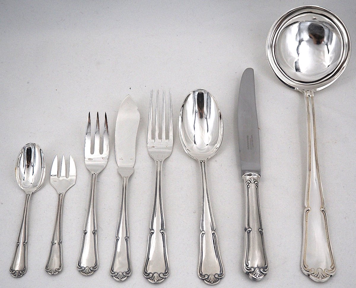 François Frionnet, 85-piece Kitchen Set, Knives, Silver-plated Metal, Excellent Condition.-photo-2
