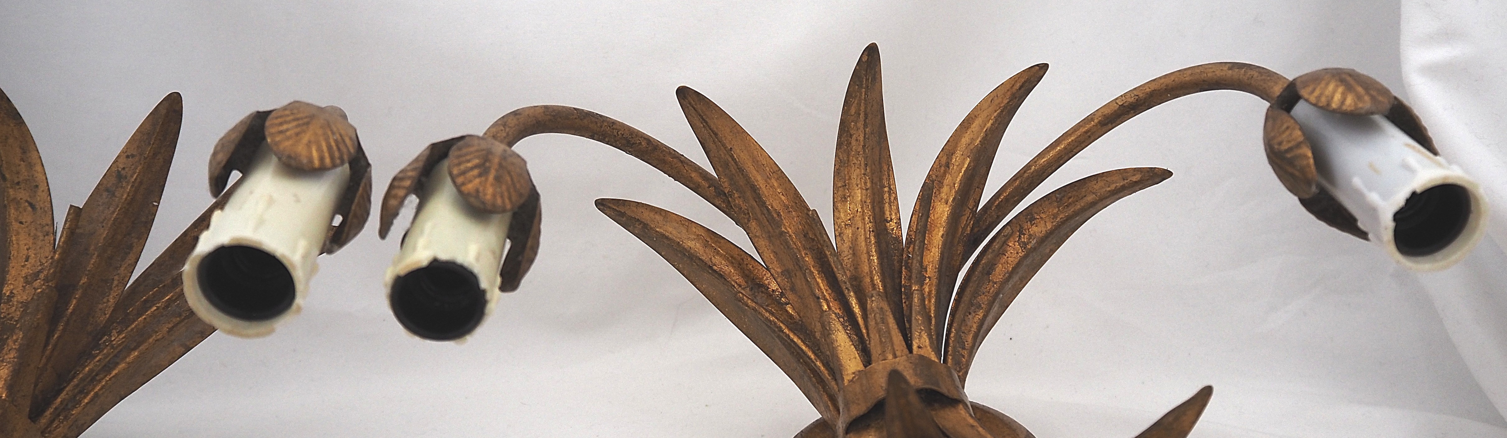 Belle paire d'appliques, métal doré, épis de blé, Vintage, 48 cm, excellent état.-photo-7