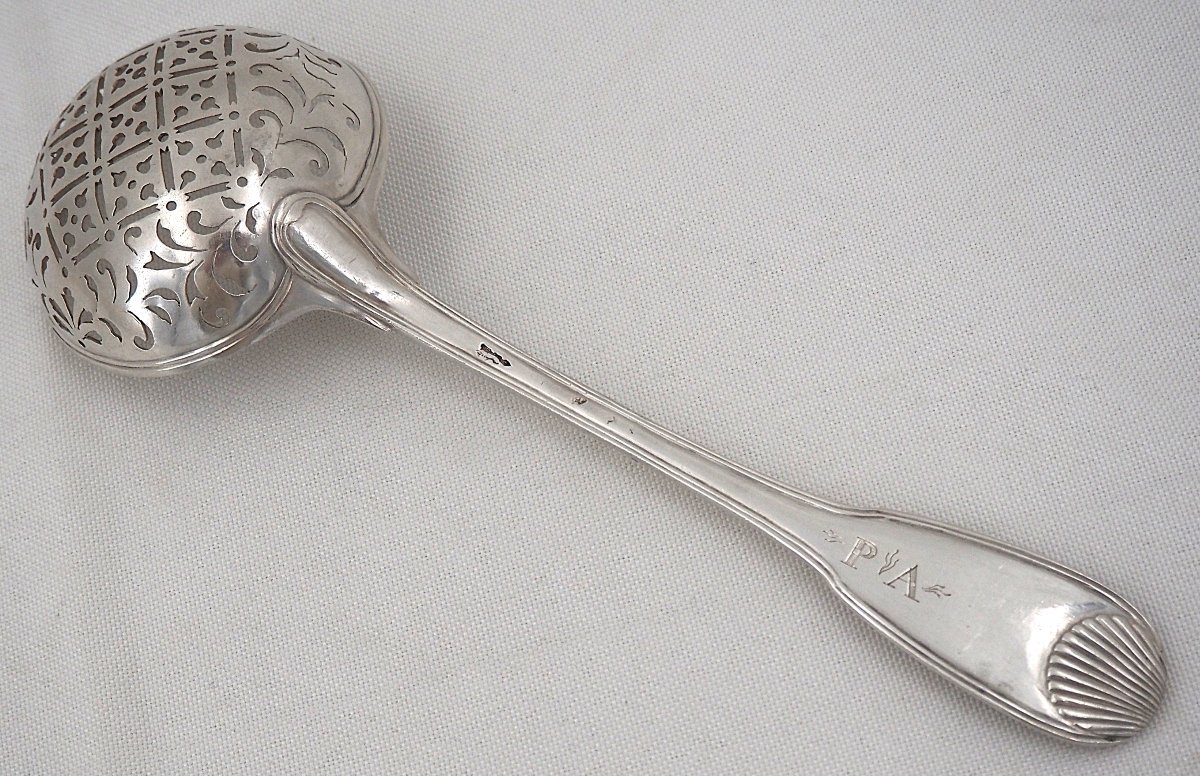 18th-century Solid Silver Sprinkling Spoon, 23 Cm, Coquille Pattern, 106 G.-photo-4