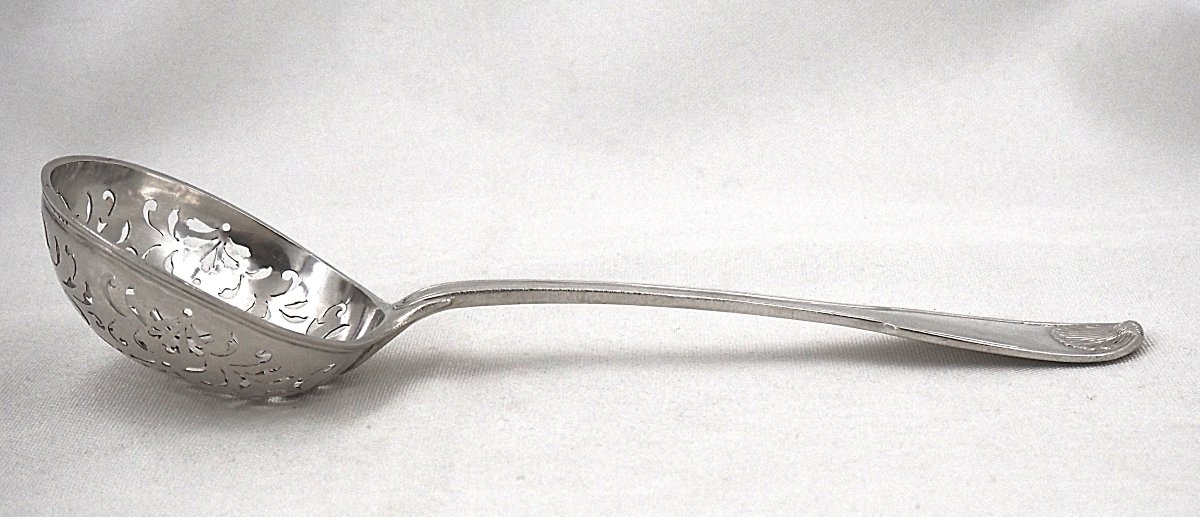 18th-century Solid Silver Sprinkling Spoon, 23 Cm, Coquille Pattern, 106 G.-photo-5