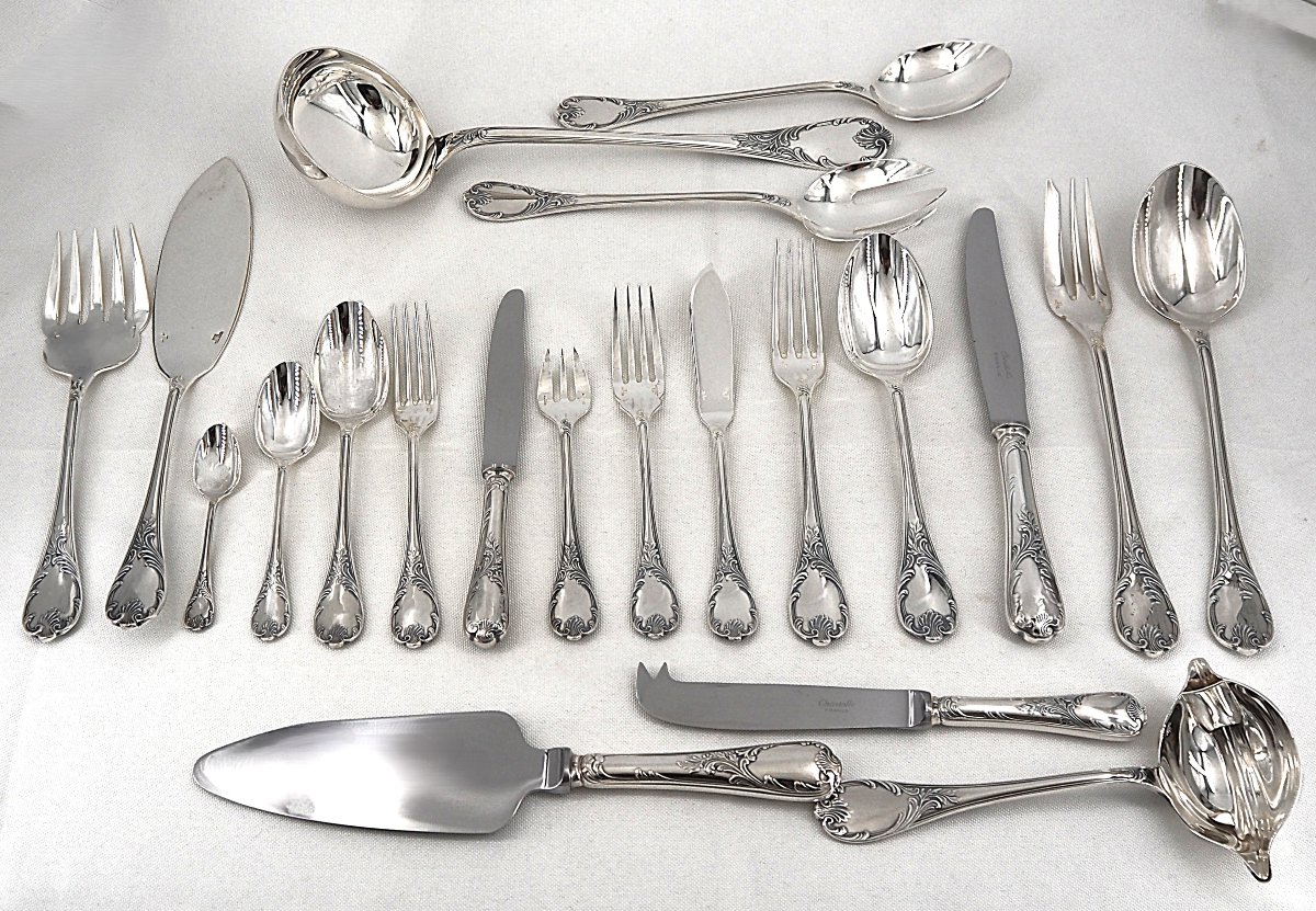 Christofle "marly" Model, 142-piece Cutlery Set, Silver-plated, In Excellent Condition.-photo-2