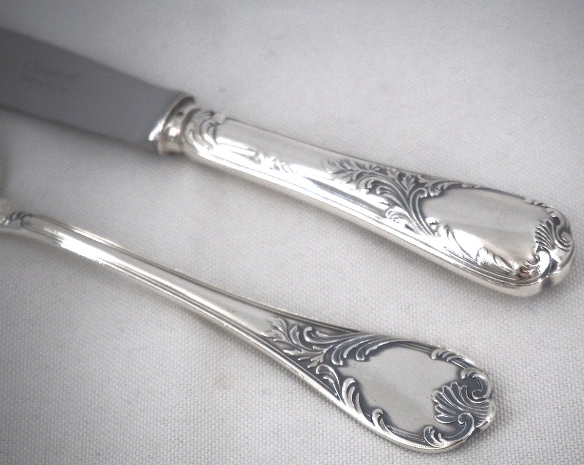 Christofle "marly" Model, 142-piece Cutlery Set, Silver-plated, In Excellent Condition.-photo-3
