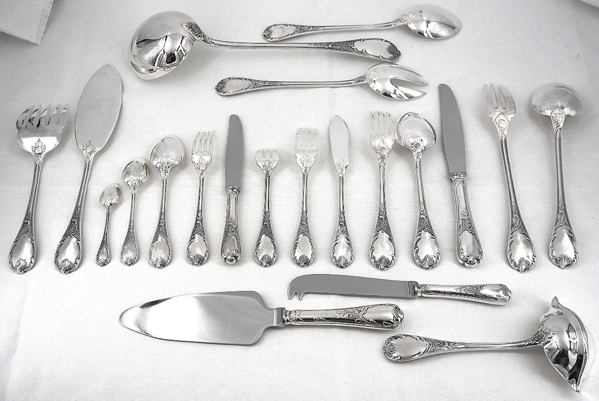 Christofle "marly" Model, 142-piece Cutlery Set, Silver-plated, In Excellent Condition.-photo-4