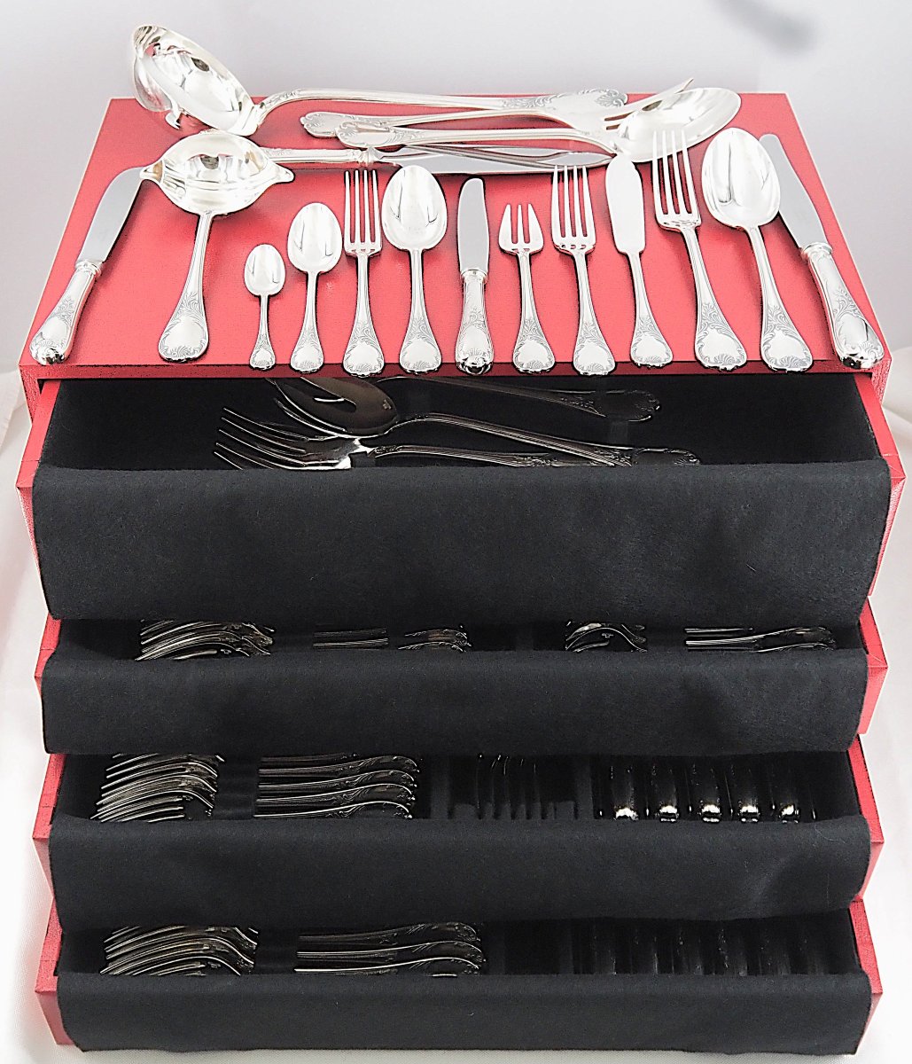 Christofle "marly" Model, 142-piece Cutlery Set, Silver-plated, In Excellent Condition.-photo-5
