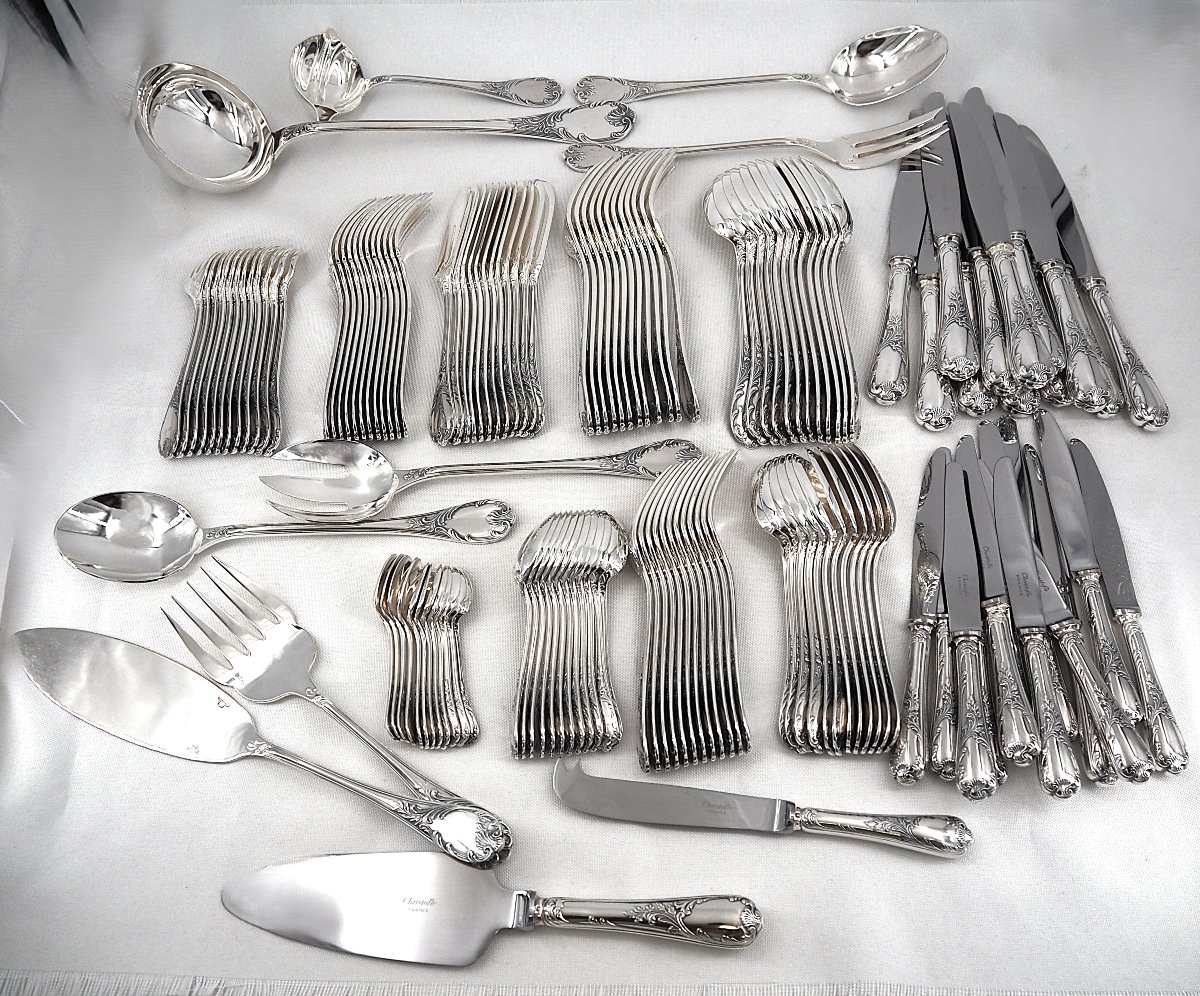 Christofle "marly" Model, 142-piece Cutlery Set, Silver-plated, In Excellent Condition.