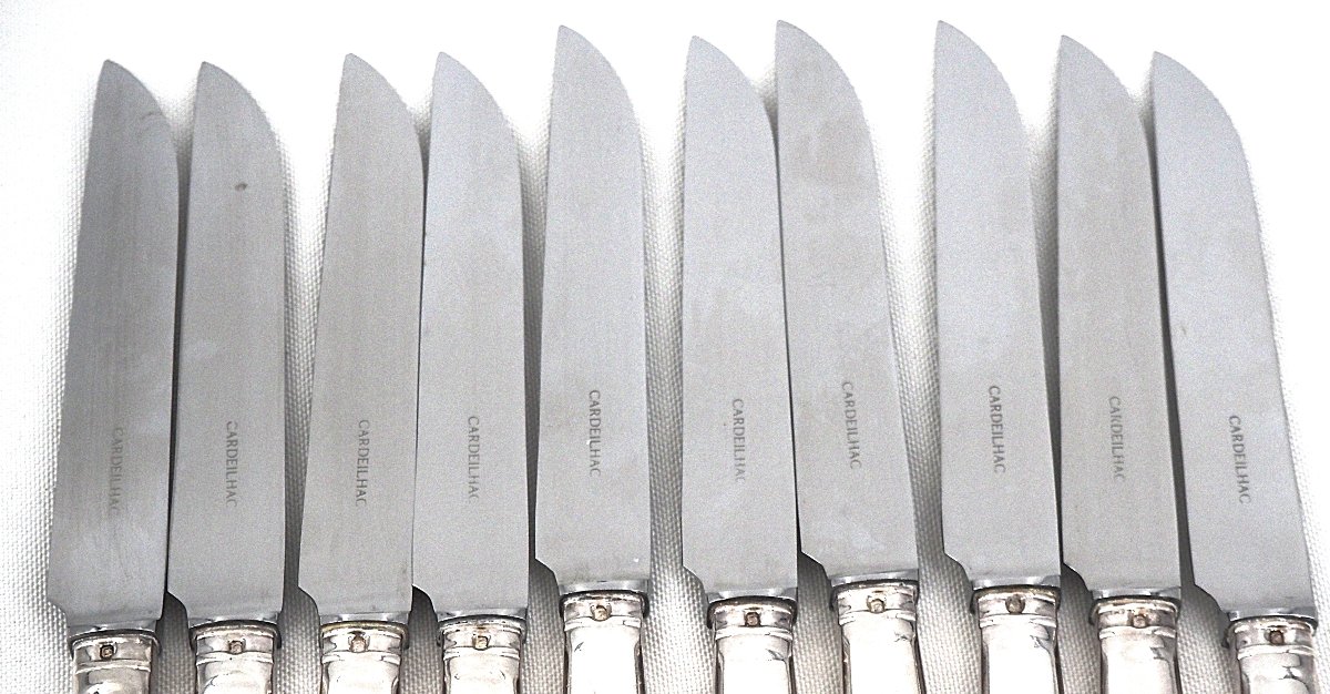 Cardeilhac, Christofle, 10 couteaux de table, argent Minerve, Uniplat, excellent état.-photo-3