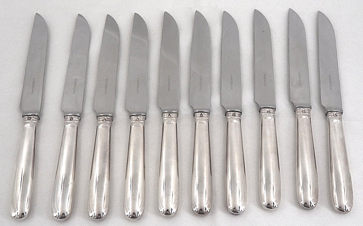 Cardeilhac, Christofle, 10 couteaux de table, argent Minerve, Uniplat, excellent état.-photo-2