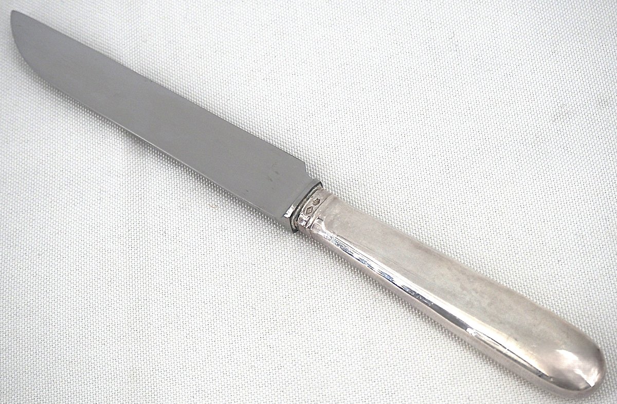 Cardeilhac, Christofle, 10 couteaux de table, argent Minerve, Uniplat, excellent état.-photo-3