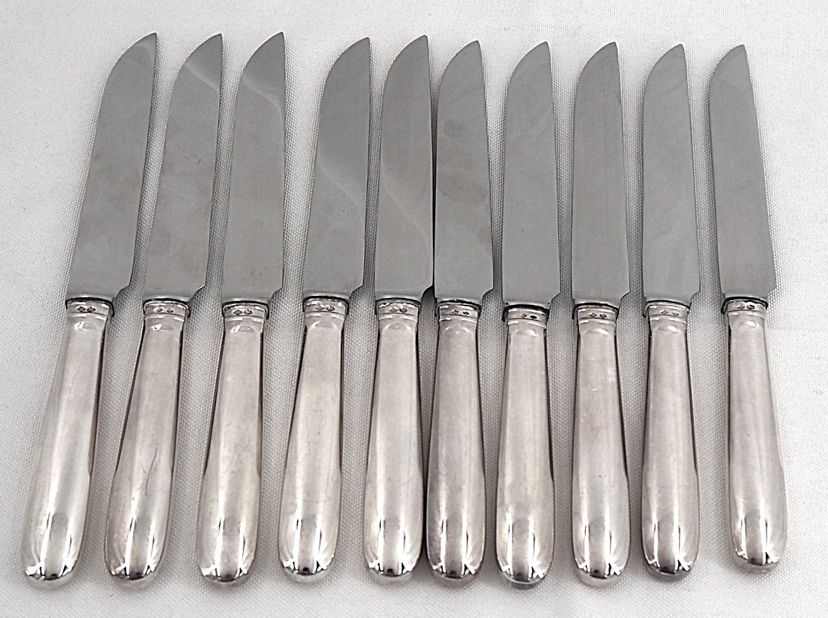 Cardeilhac, Christofle, 10 couteaux de table, argent Minerve, Uniplat, excellent état.-photo-4
