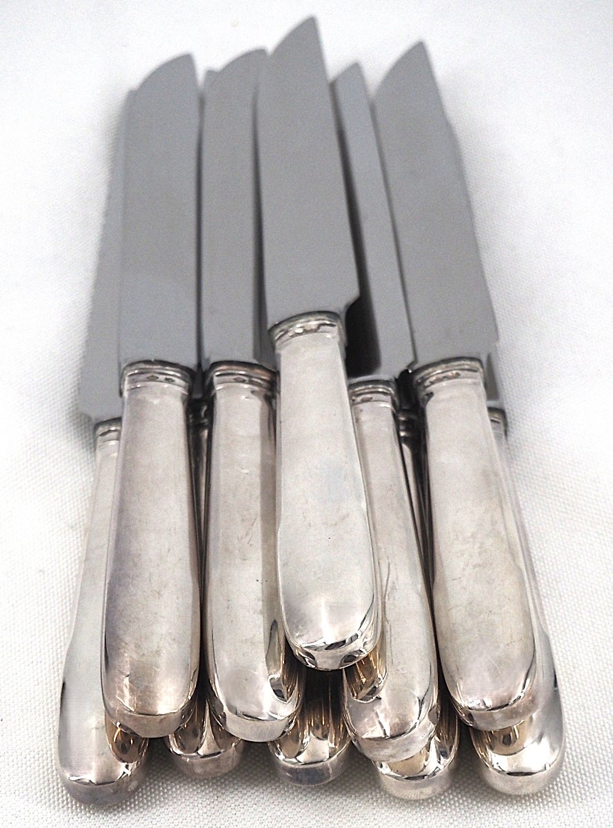 Cardeilhac, Christofle, 10 couteaux de table, argent Minerve, Uniplat, excellent état.