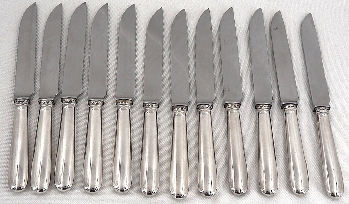 Cardeilhac, Christofle, 12 Cheese And Dessert Knives, Minerve Silver, Uniplat.-photo-4