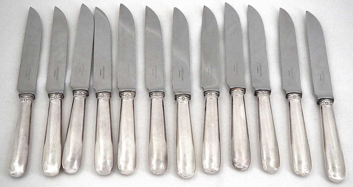 Cardeilhac, Christofle, 12 Cheese And Dessert Knives, Minerve Silver, Uniplat.