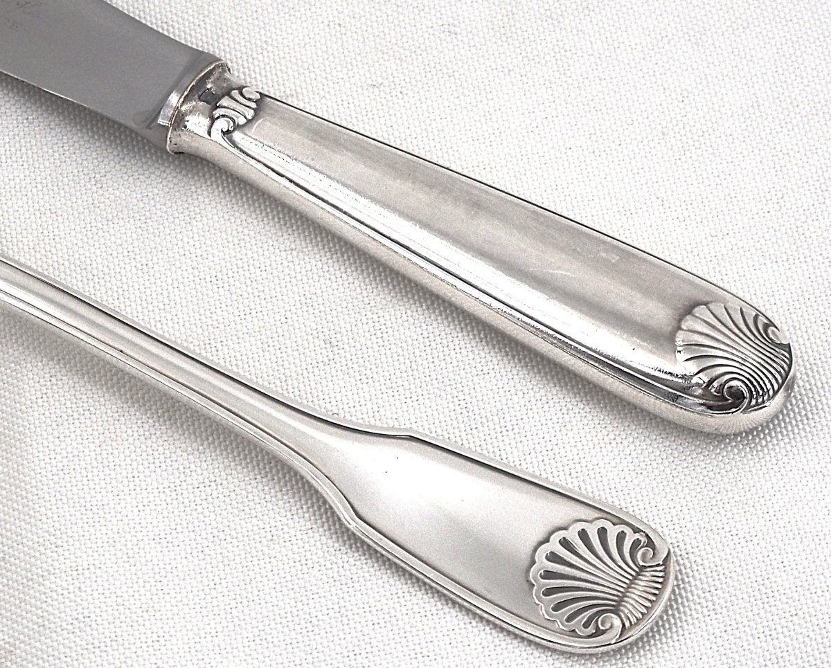 Christofle Vendôme Model, Coquille, 49-piece Cutlery Set, Silver-plated Knives.-photo-4
