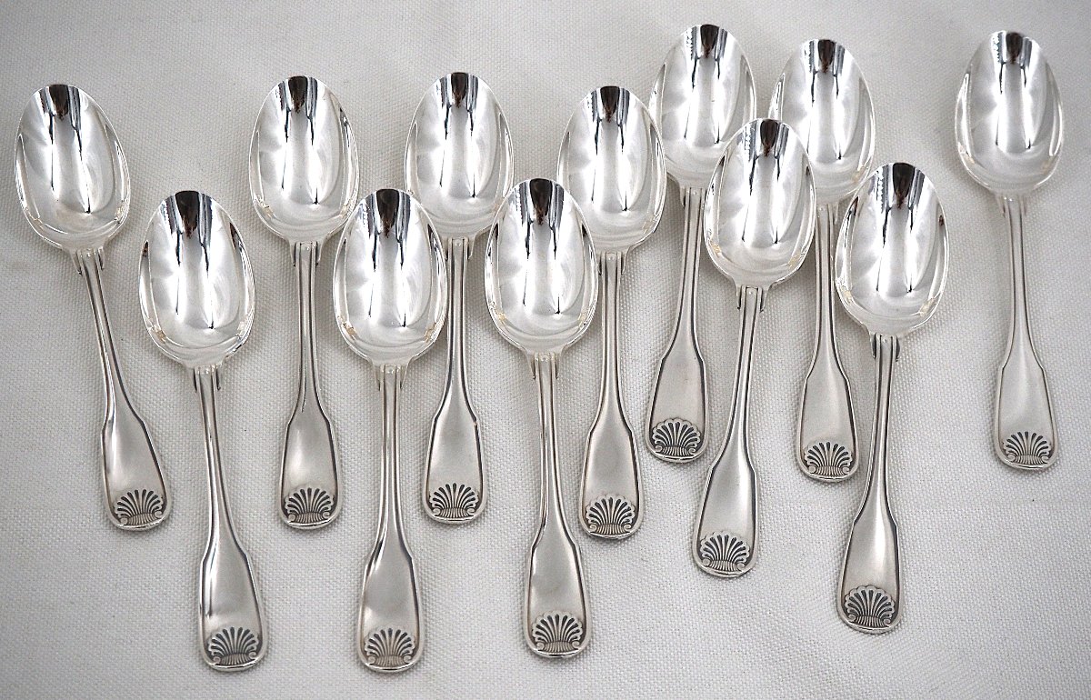 Christofle Vendôme Model, Coquille, 49-piece Cutlery Set, Silver-plated Knives.-photo-1