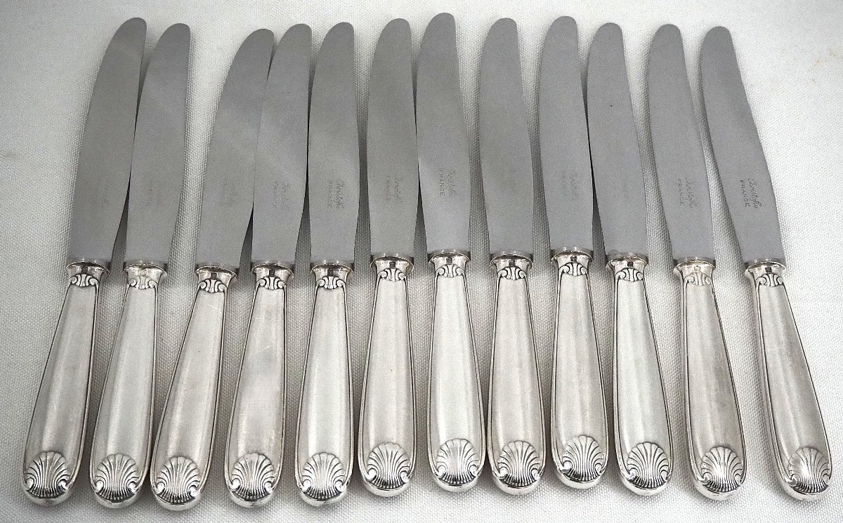Christofle Vendôme Model, Coquille, 49-piece Cutlery Set, Silver-plated Knives.-photo-3